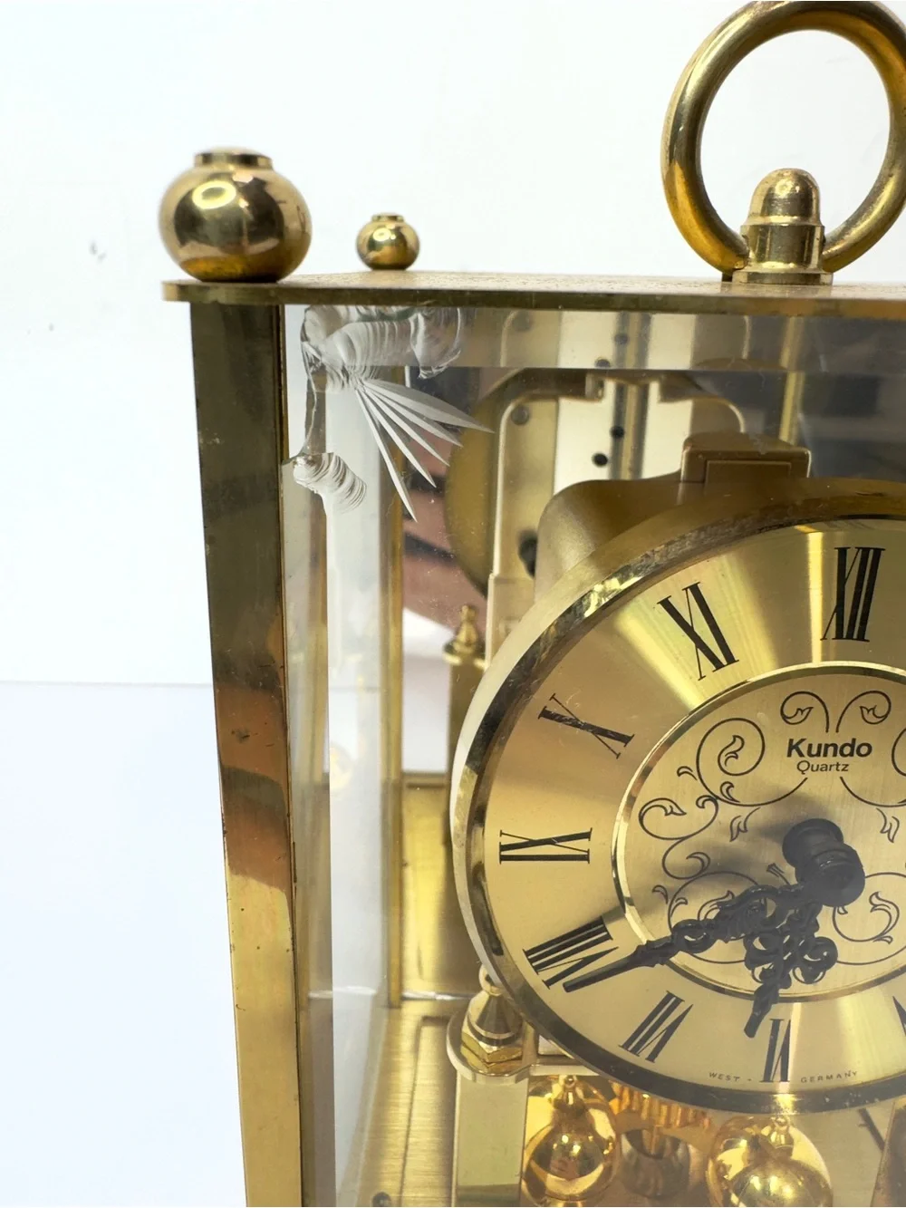 Kundo Quartz Brass Glass Mantel Clock West Germany Working, READ DESCRIPTION